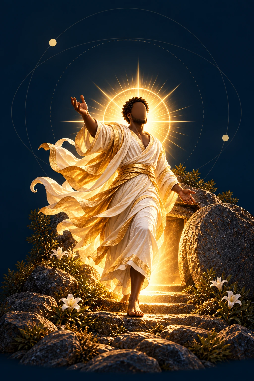 Représentation artistique de la résurrection de YAHUSHA, cheveux courts crépus